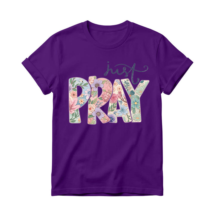 Christianartworkshop Maglietta girocollo da donna con scritta "Floral Fill Pray Letter Top Cursive Just". - Viola - 4XL - image 12