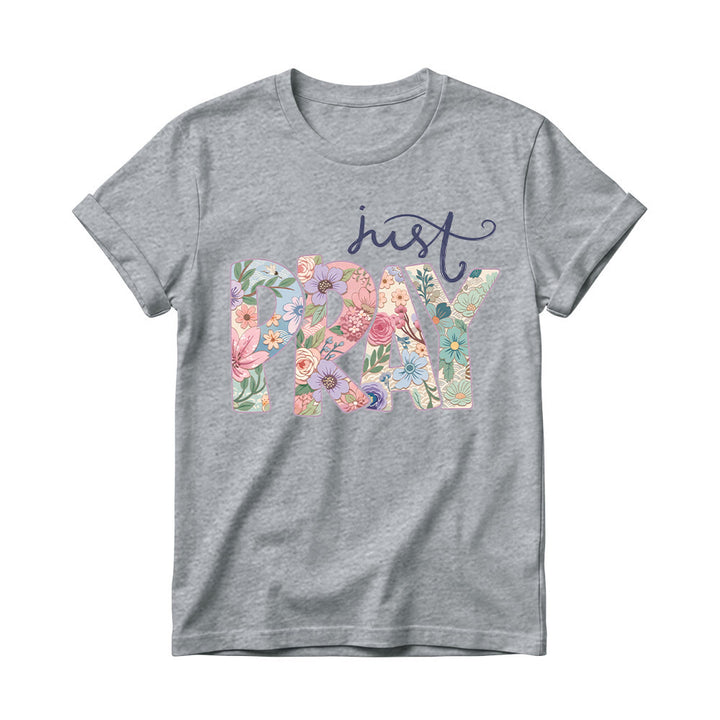 Christianartworkshop Maglietta girocollo da donna con scritta "Floral Fill Pray Letter Top Cursive Just". - Grigio - 4XL - image 10