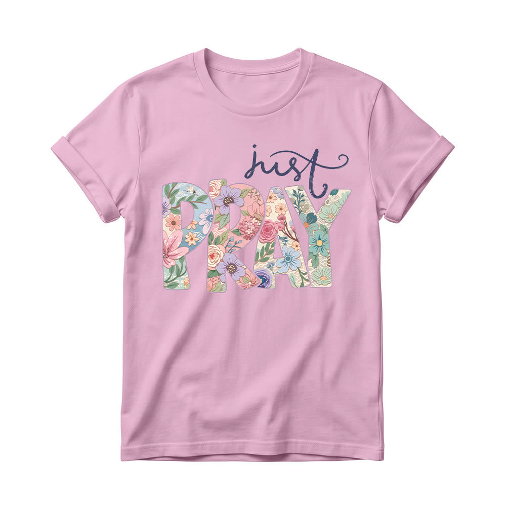 Christianartworkshop Maglietta girocollo da donna con scritta "Floral Fill Pray Letter Top Cursive Just". - Rosa - 4XL - image 4
