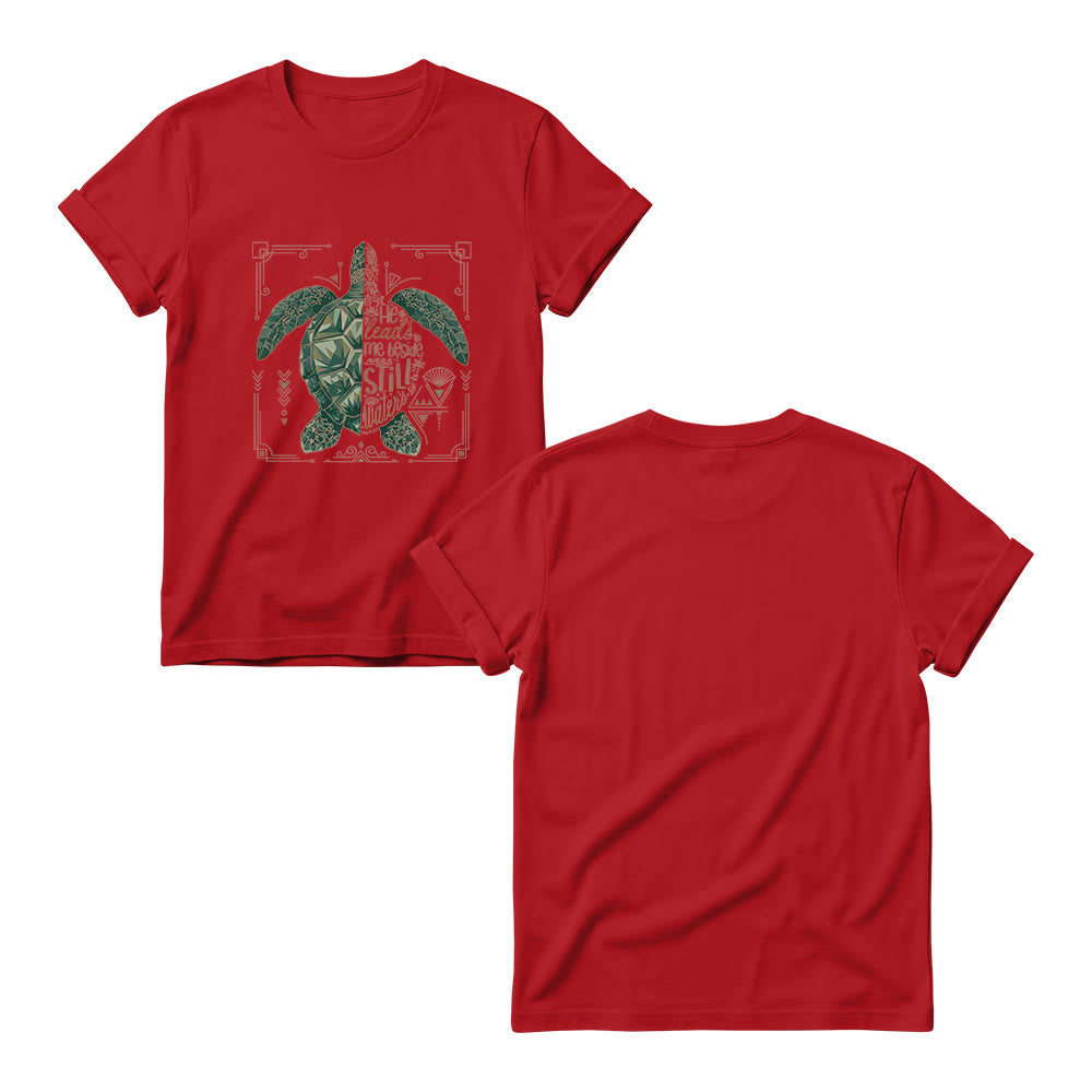 Christianartworkshop T-shirt girocollo da donna con motivo geometrico a tartaruga marina, bordo decorato e frase devozionale del Salmo. - image 15