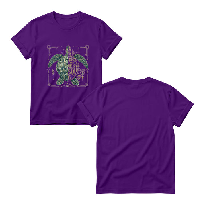 Christianartworkshop T-shirt girocollo da donna con motivo geometrico a tartaruga marina, bordo decorato e frase devozionale del Salmo. - image 13