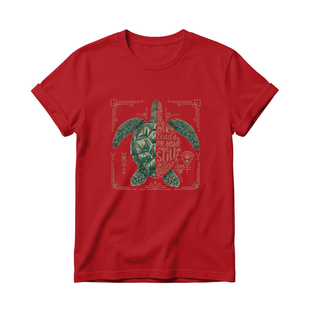 Christianartworkshop T-shirt girocollo da donna con motivo geometrico a tartaruga marina, bordo decorato e frase devozionale del Salmo. - Rosso - 4XL - image 14