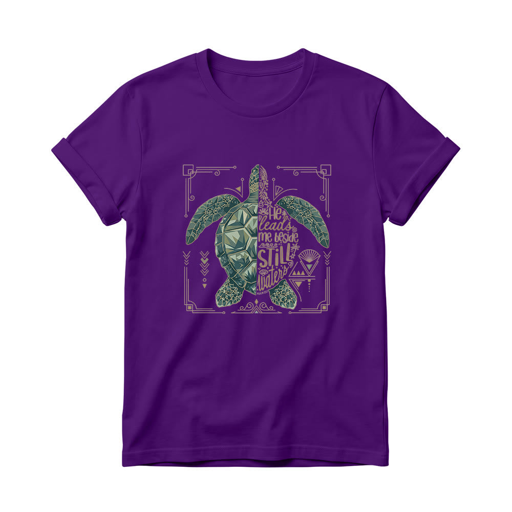 Christianartworkshop T-shirt girocollo da donna con motivo geometrico a tartaruga marina, bordo decorato e frase devozionale del Salmo. - Viola - 4XL - image 12