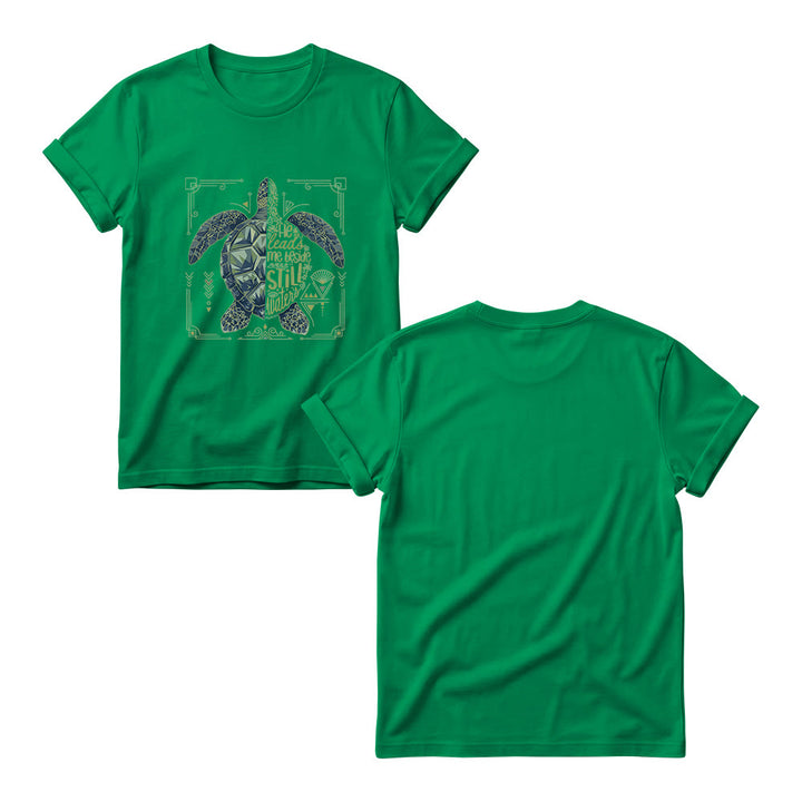 Christianartworkshop T-shirt girocollo da donna con motivo geometrico a tartaruga marina, bordo decorato e frase devozionale del Salmo. - image 17