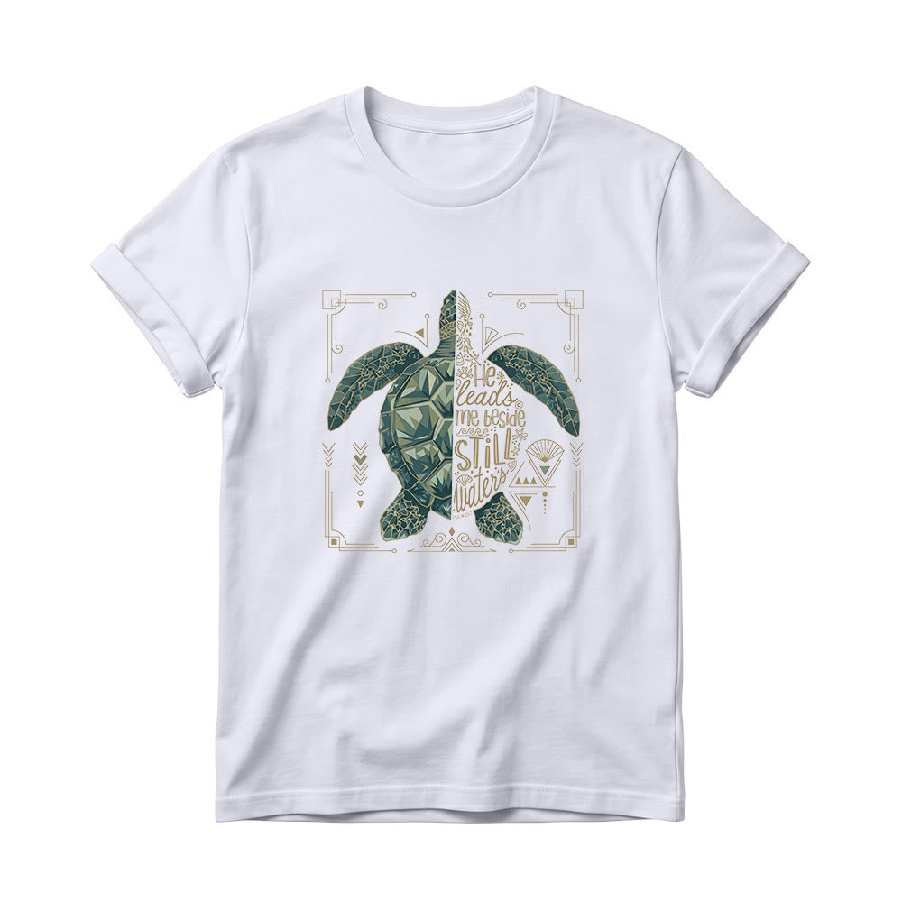 Christianartworkshop T-shirt girocollo da donna con motivo geometrico a tartaruga marina, bordo decorato e frase devozionale del Salmo. - Bianco - 4XL - image 6
