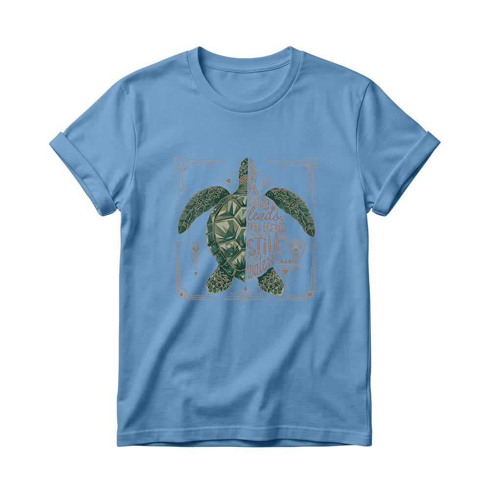 Christianartworkshop T-shirt girocollo da donna con motivo geometrico a tartaruga marina, bordo decorato e frase devozionale del Salmo. - Blu - 4XL - image 0