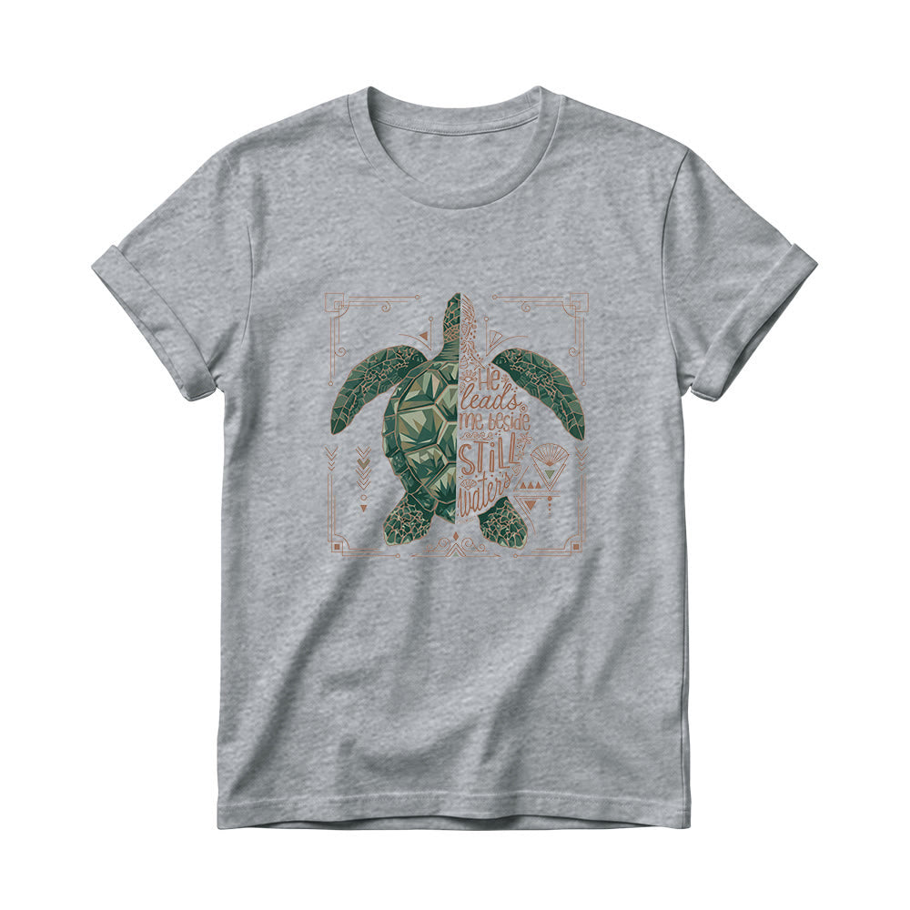 Christianartworkshop T-shirt girocollo da donna con motivo geometrico a tartaruga marina, bordo decorato e frase devozionale del Salmo. - Grigio - 4XL - image 10