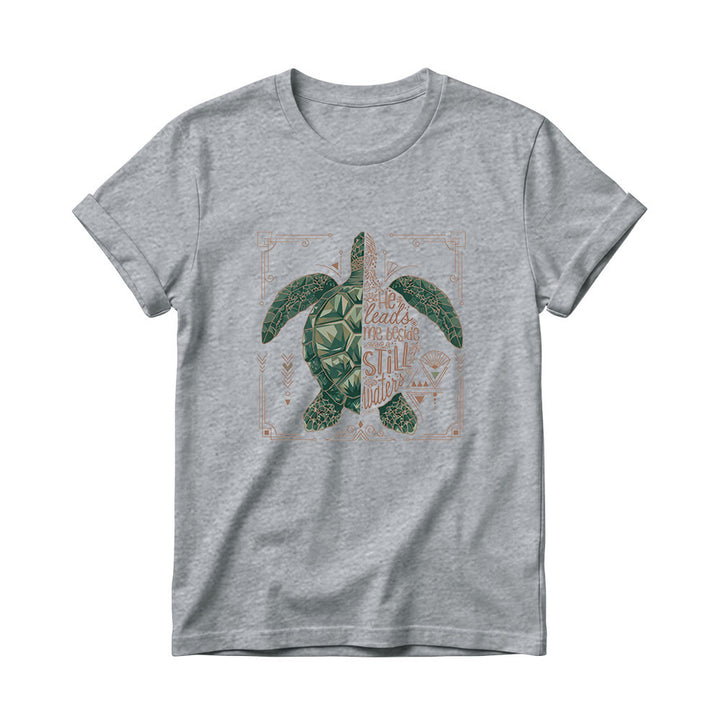 Christianartworkshop T-shirt girocollo da donna con motivo geometrico a tartaruga marina, bordo decorato e frase devozionale del Salmo. - Grigio - 4XL - image 10