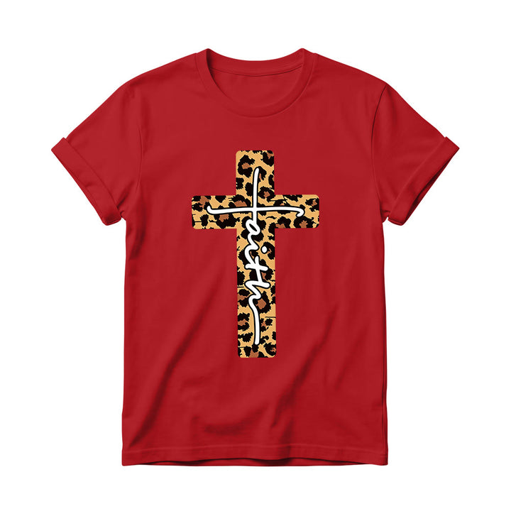 Christianartworkshop T-shirt girocollo da donna con stampa leopardata, croce verticale e scritta a mano "Faith" all'interno. - Rosso - 4XL - image 14