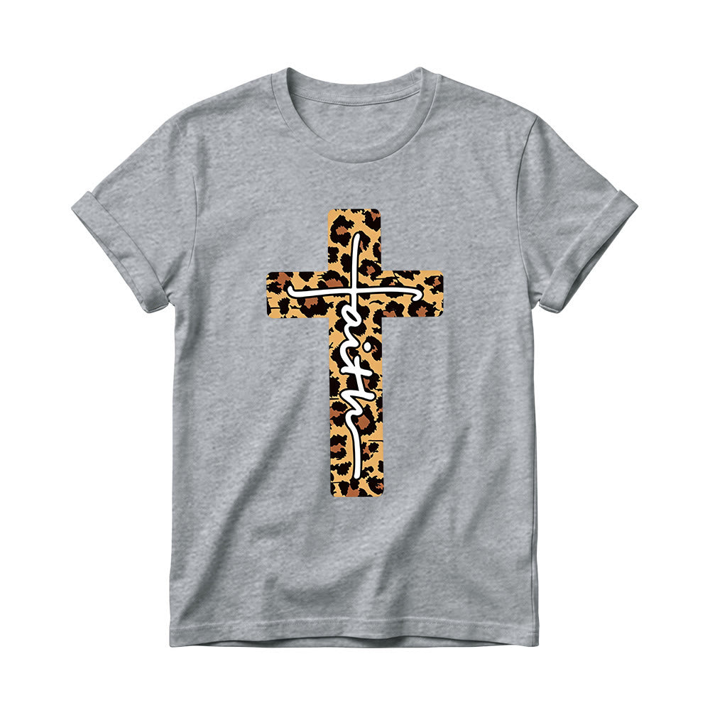 Christianartworkshop T-shirt girocollo da donna con stampa leopardata, croce verticale e scritta a mano "Faith" all'interno. - Grigio - 4XL - image 12