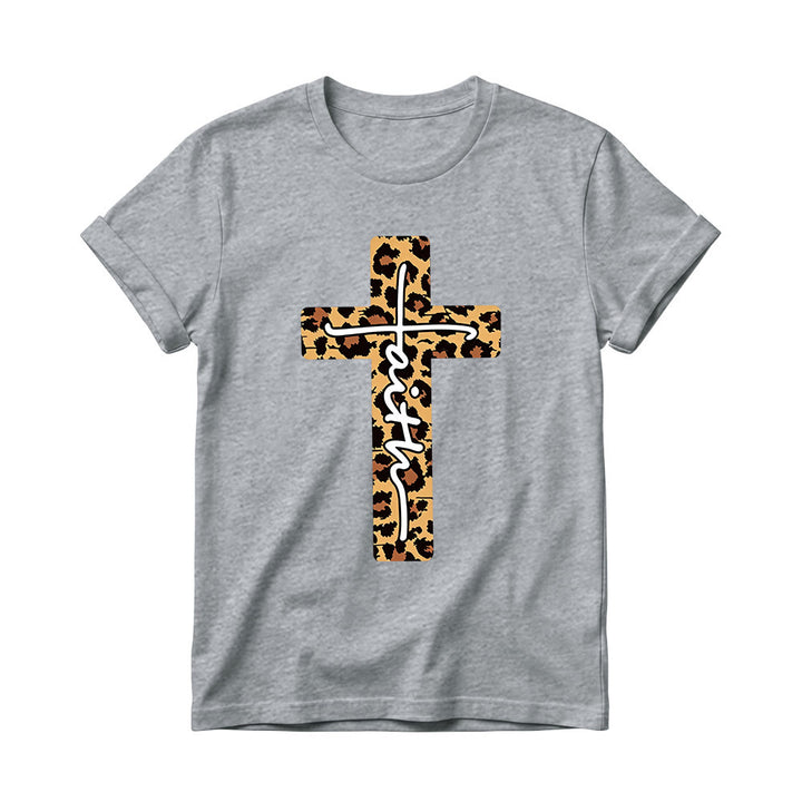 Christianartworkshop T-shirt girocollo da donna con stampa leopardata, croce verticale e scritta a mano "Faith" all'interno. - Grigio - 4XL - image 12