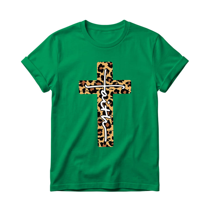Christianartworkshop T-shirt girocollo da donna con stampa leopardata, croce verticale e scritta a mano "Faith" all'interno. - Verde - 4XL - image 16