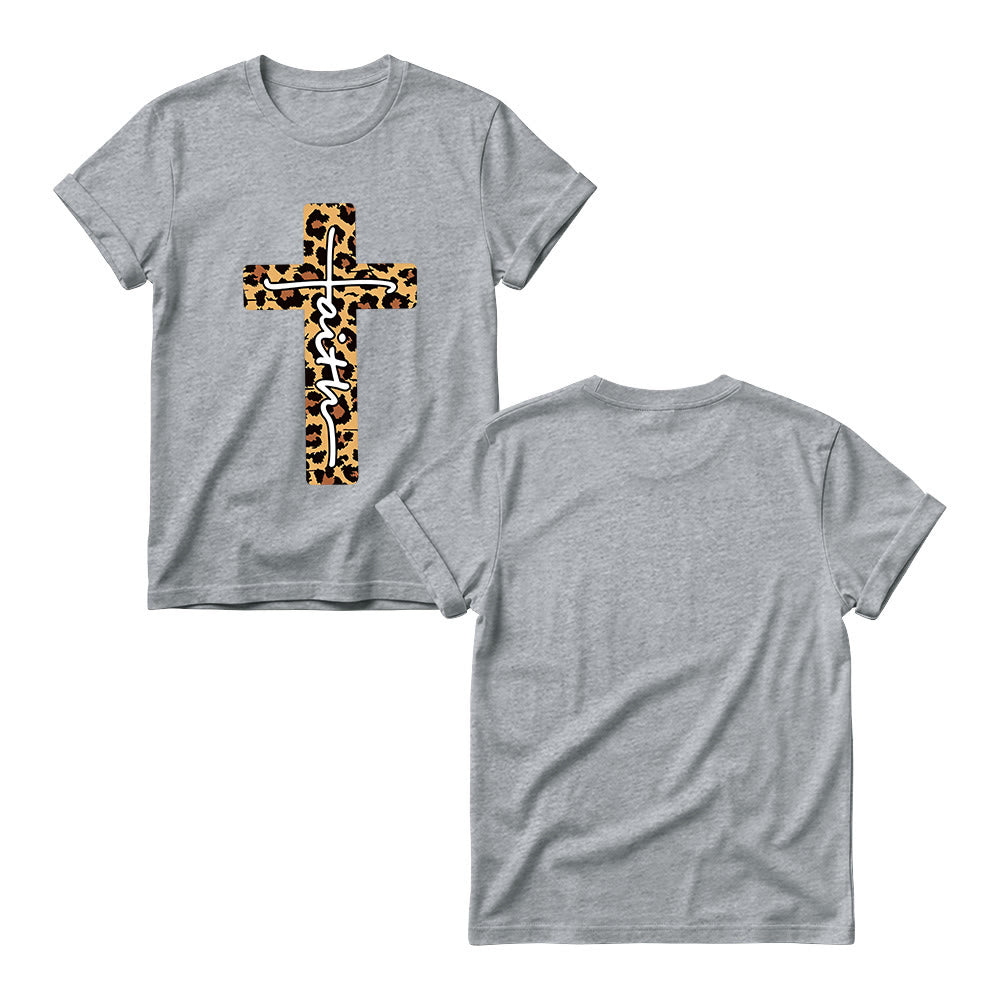 Christianartworkshop T-shirt girocollo da donna con stampa leopardata, croce verticale e scritta a mano "Faith" all'interno. - image 13
