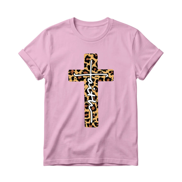 Christianartworkshop T-shirt girocollo da donna con stampa leopardata, croce verticale e scritta a mano "Faith" all'interno. - Rosa - 4XL - image 10