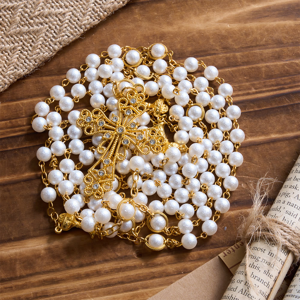 Christianartworkshop Rosario da sposa con lazo e croce in filigrana impreziosita da strass: emblema senza tempo di dolce protezione celeste - image 1