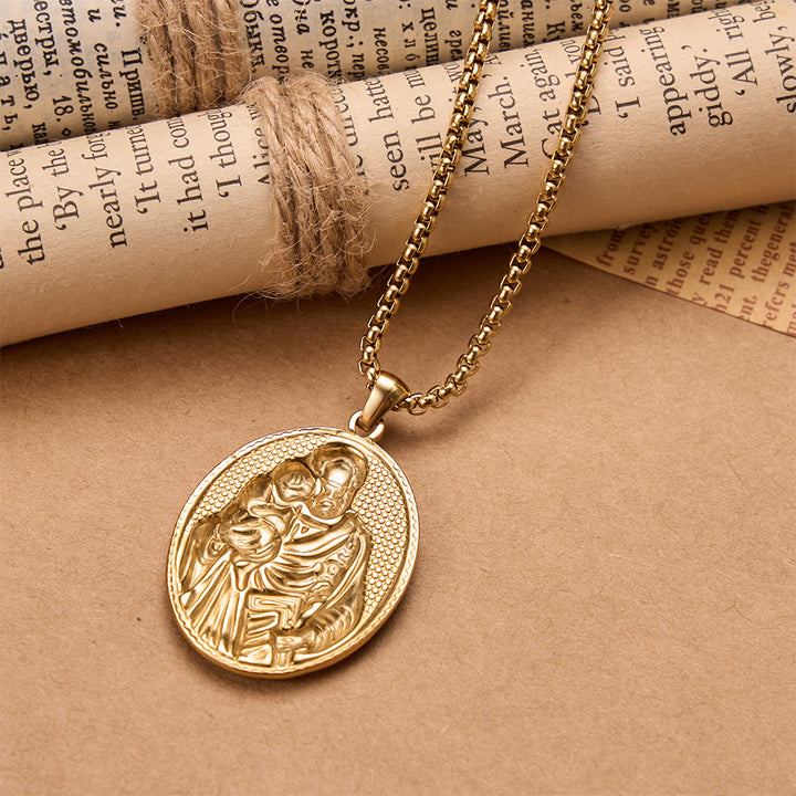 Christianartworkshop Collana con ciondolo ovale a immagine sacra di San Giuseppe: emblema senza tempo di dolce protezione celeste. - image 3