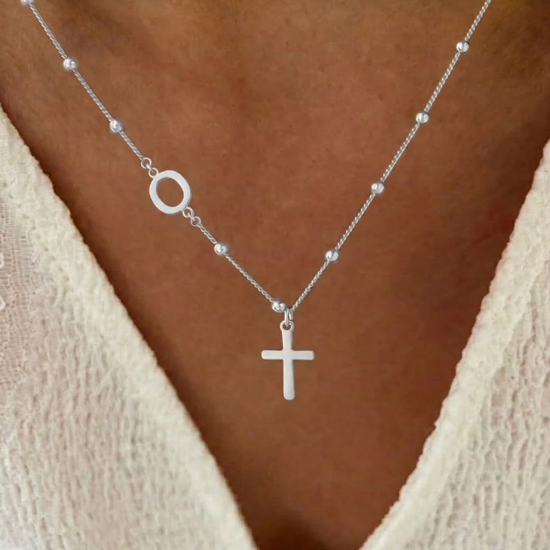 Christianartworkshop Collana con ciondolo a croce laterale personalizzato con iniziale dalla A alla Z e catena di perline: emblema senza tempo di dolce protezione celeste. - Argento - O - image 40
