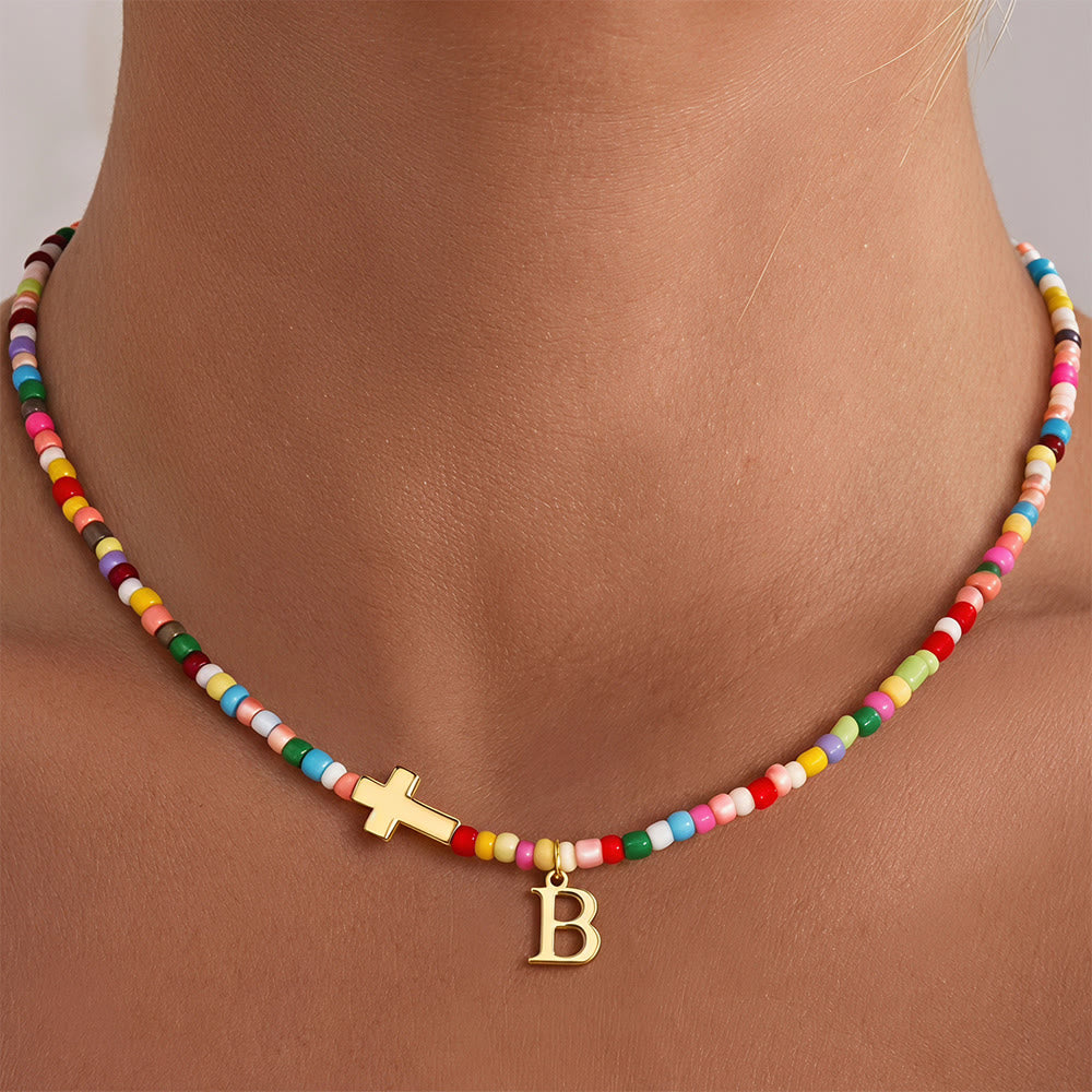 Christianartworkshop Collana girocollo con ciondolo a croce personalizzato con lettere dell'alfabeto: un simbolo senza tempo di dolce protezione celeste. - B - image 3