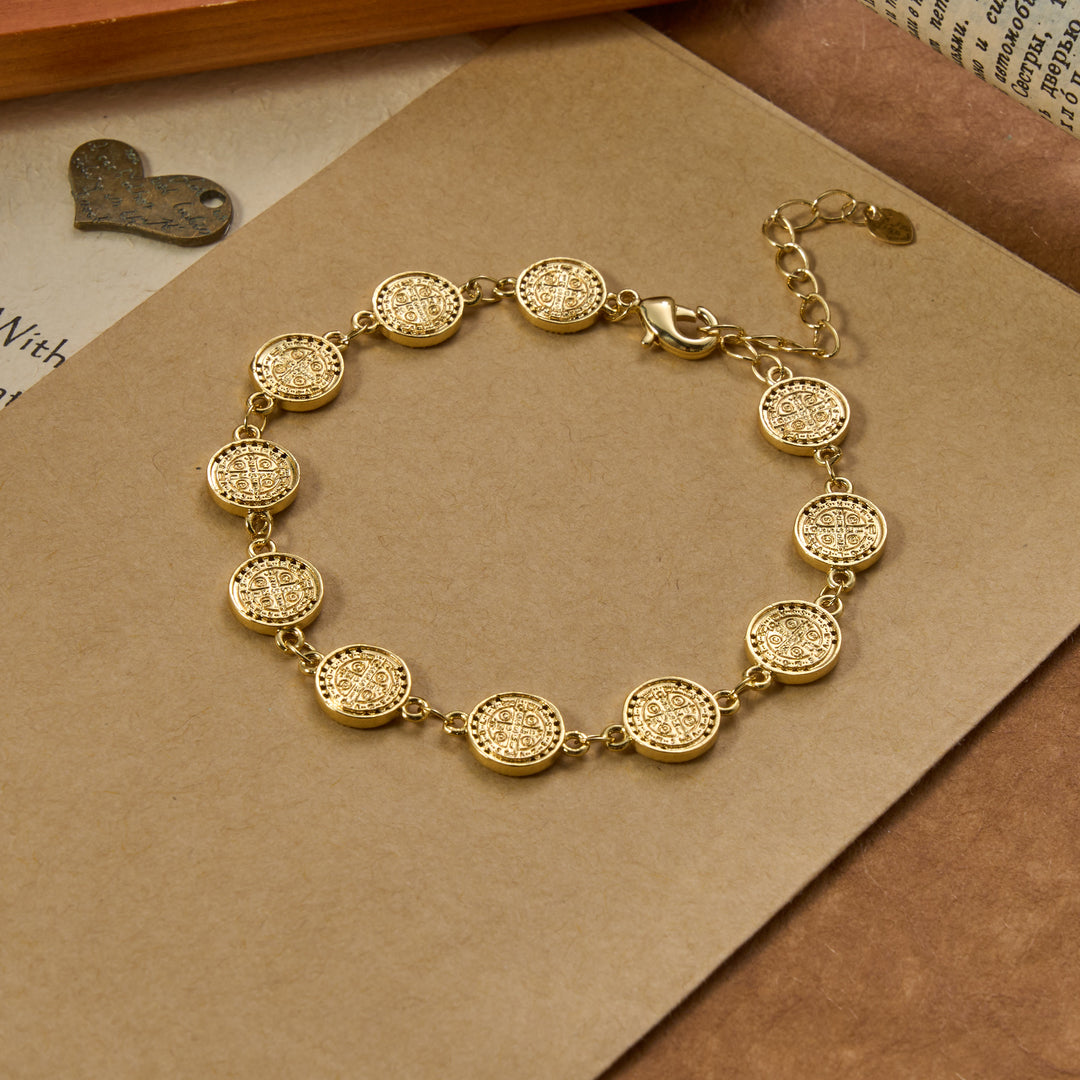 Christianartworkshop Bracciale con maglie in rilievo e bordo scintillante della medaglia di San Benedetto: emblema senza tempo di dolce protezione celeste. - image 3