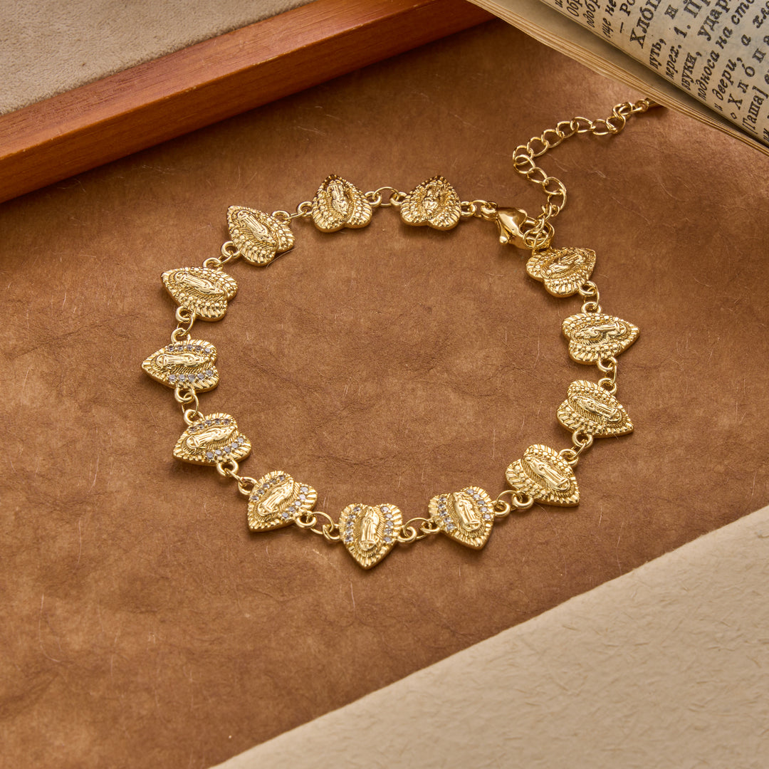 Christianartworkshop Bracciale con medaglione a forma di cuore e decorazioni scintillanti della Madonna di Guadalupe: emblema senza tempo di dolce protezione celeste. - Nostra Signora - image 0