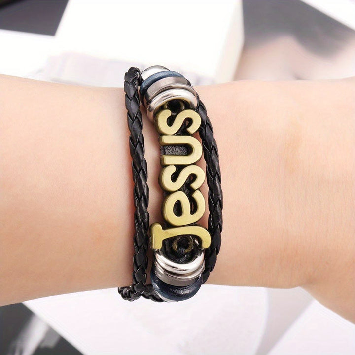 Christianartworkshop Bracciale regolabile a doppio strato intrecciato con la lettera di Gesù: simbolo senza tempo di dolce protezione celeste. - image 2