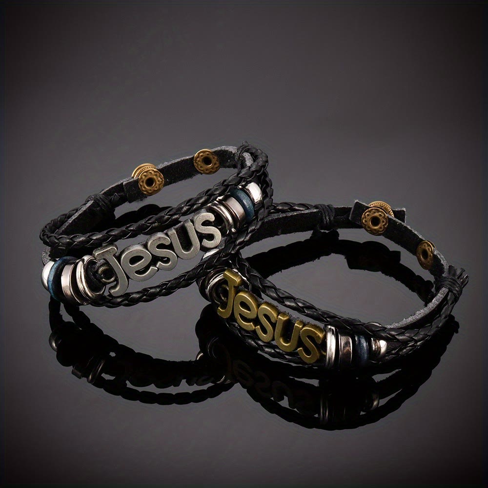 Christianartworkshop Bracciale regolabile a doppio strato intrecciato con la lettera di Gesù: simbolo senza tempo di dolce protezione celeste. - image 1