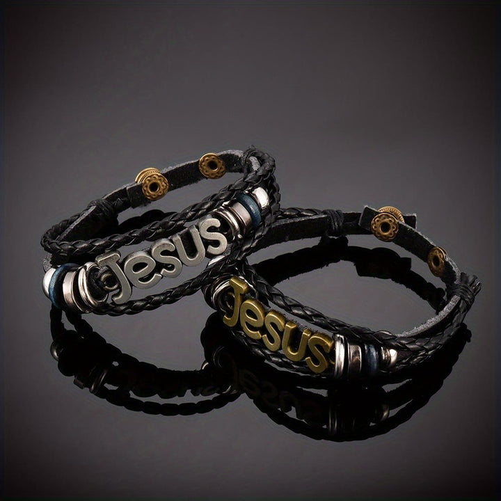 Christianartworkshop Bracciale regolabile a doppio strato intrecciato con la lettera di Gesù: simbolo senza tempo di dolce protezione celeste. - image 1