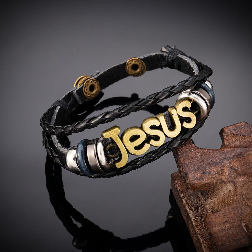 Christianartworkshop Bracciale regolabile a doppio strato intrecciato con la lettera di Gesù: simbolo senza tempo di dolce protezione celeste. - D'oro - image 0