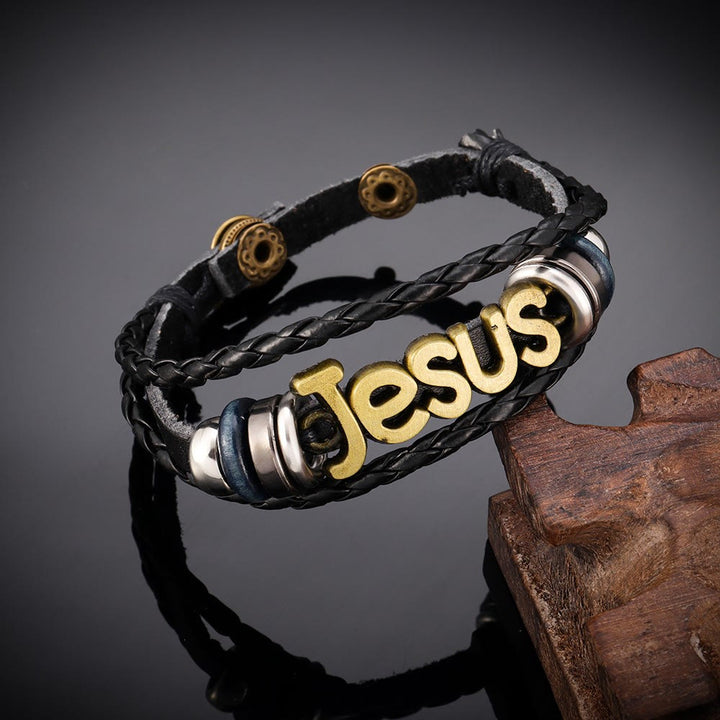 Christianartworkshop Bracciale regolabile a doppio strato intrecciato con la lettera di Gesù: simbolo senza tempo di dolce protezione celeste. - D'oro - image 0