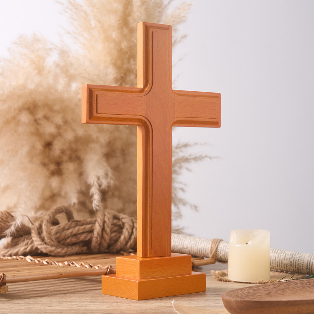 Christianartworkshop - Croce in legno da scrivania con base: un sottile segno di serenità spirituale - image 1
