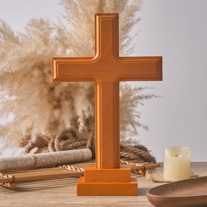 Christianartworkshop - Croce in legno da scrivania con base: un sottile segno di serenità spirituale - Attraverso - image 0