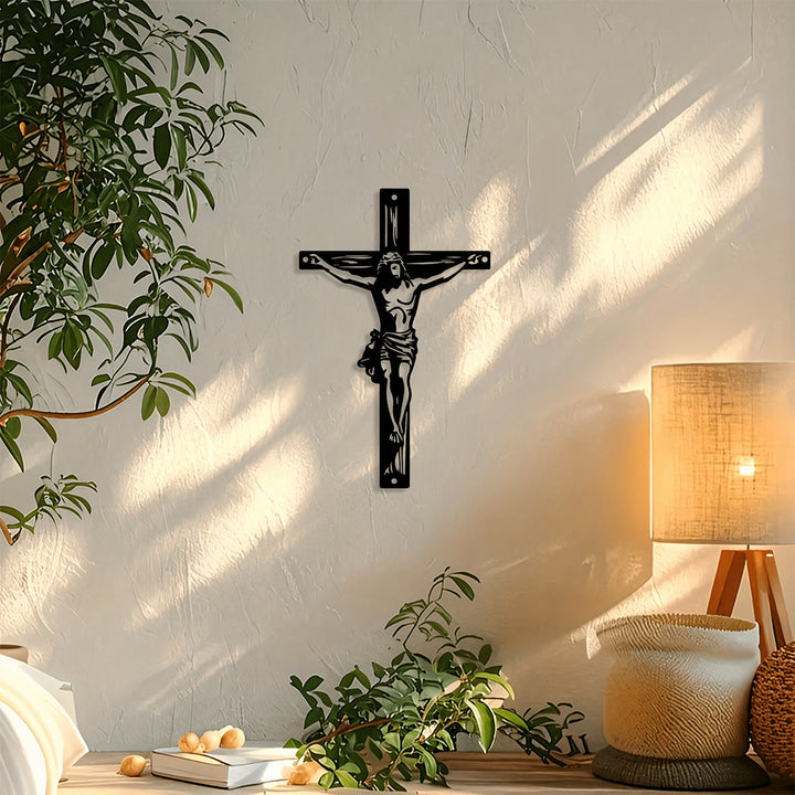 Christianartworkshop Sagoma del Crocifisso di Gesù in metallo per decorazione murale: emblema senza tempo della sacra grazia redentrice. - image 3
