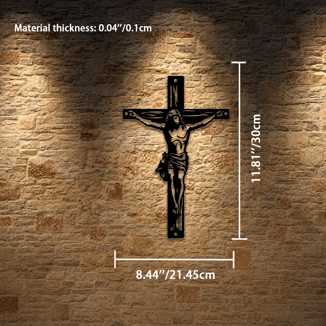 Christianartworkshop Sagoma del Crocifisso di Gesù in metallo per decorazione murale: emblema senza tempo della sacra grazia redentrice. - 8,44''*11,81''*0,04''/21,45*30*0,1 cm - image 5