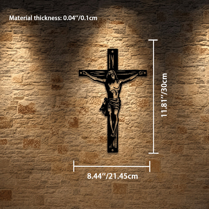 Christianartworkshop Sagoma del Crocifisso di Gesù in metallo per decorazione murale: emblema senza tempo della sacra grazia redentrice. - 8,44''*11,81''*0,04''/21,45*30*0,1 cm - image 5