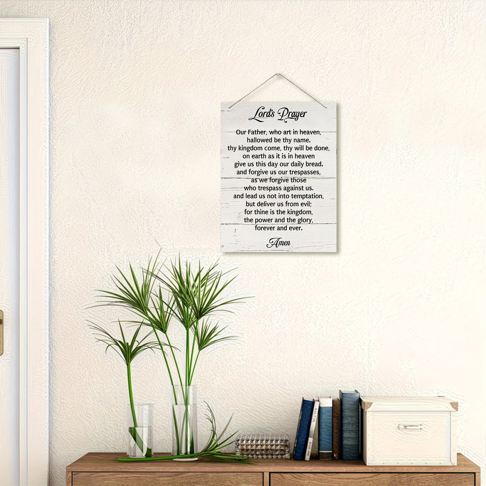 Christianartworkshop Preghiera del Signore in versione integrale, decorazione da parete in legno bianco anticato: emblema della devota preghiera quotidiana. - image 1
