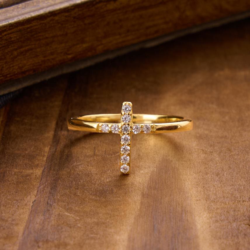 Anello con croce in argento 925 e scritta "Confida in Dio" Christianartworkshop : simboli di speranza. - US 10 - image 0