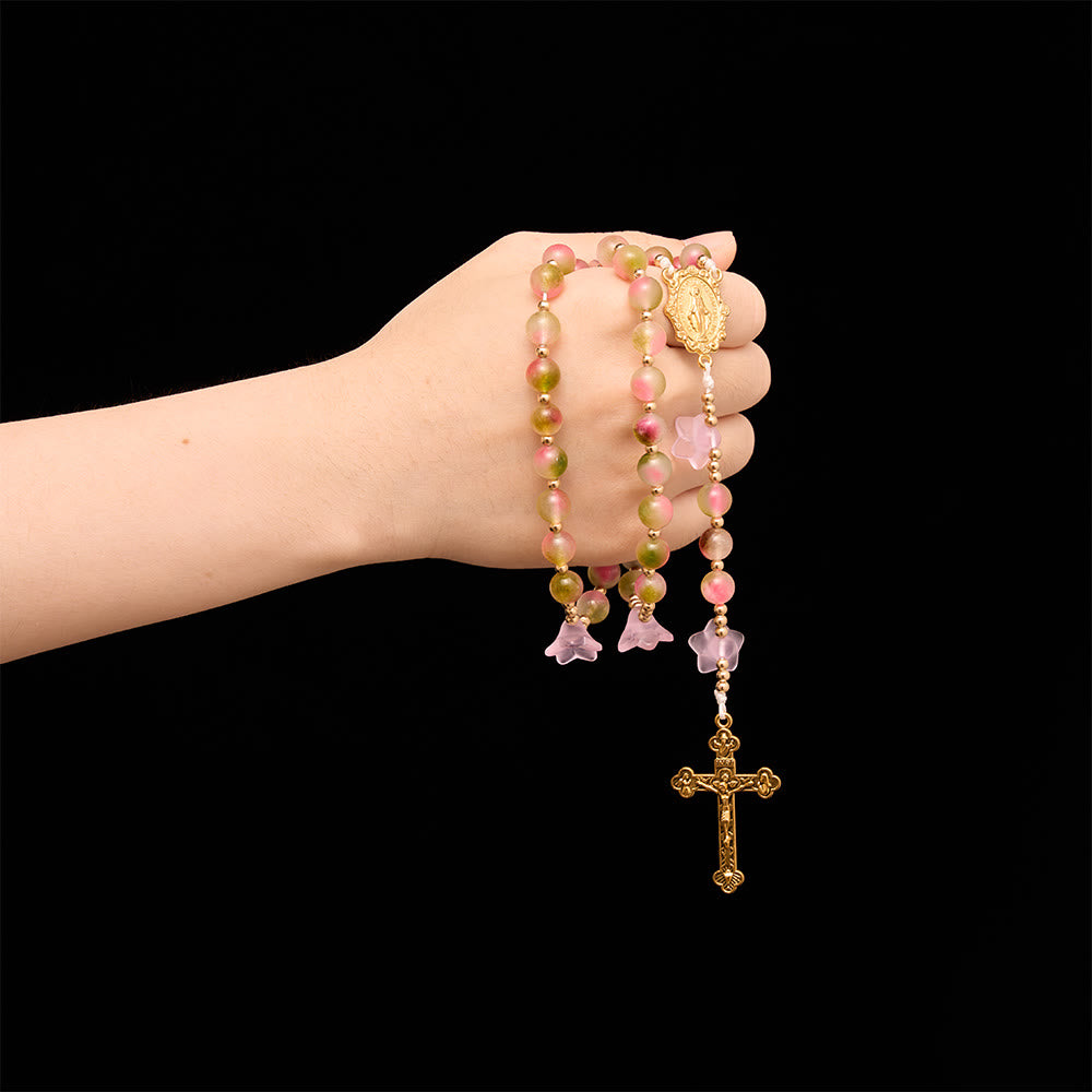 Christianartworkshop Rosario con perline sfumate opache e fantasiose a tema gloria del mattino: per la meditazione quotidiana privata. - image 1