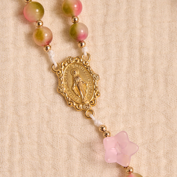 Christianartworkshop Rosario con perline sfumate opache e fantasiose a tema gloria del mattino: per la meditazione quotidiana privata. - image 6