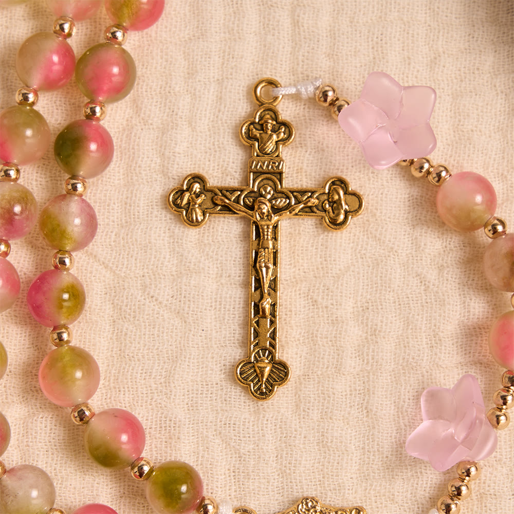 Christianartworkshop Rosario con perline sfumate opache e fantasiose a tema gloria del mattino: per la meditazione quotidiana privata. - image 7