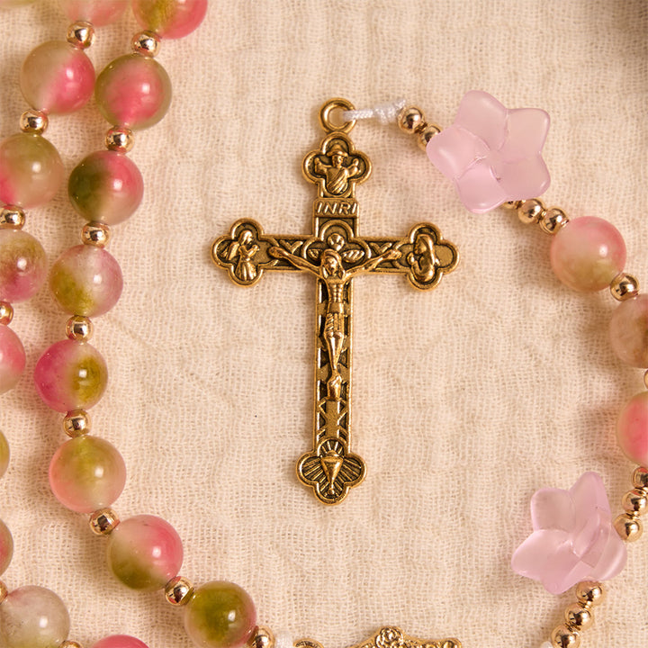 Christianartworkshop Rosario con perline sfumate opache e fantasiose a tema gloria del mattino: per la meditazione quotidiana privata. - image 7