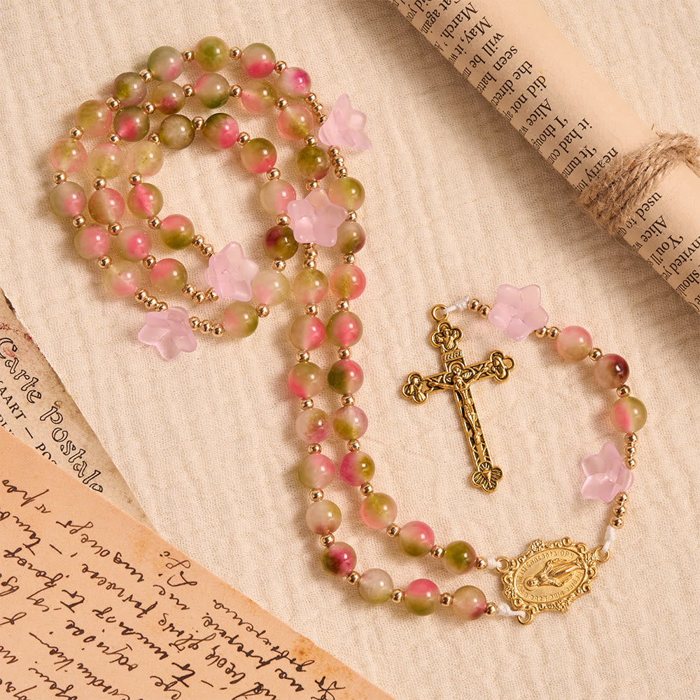 Christianartworkshop Rosario con perline sfumate opache e fantasiose a tema gloria del mattino: per la meditazione quotidiana privata. - image 3