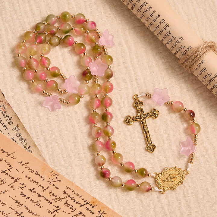 Christianartworkshop Rosario con perline sfumate opache e fantasiose a tema gloria del mattino: per la meditazione quotidiana privata. - image 3