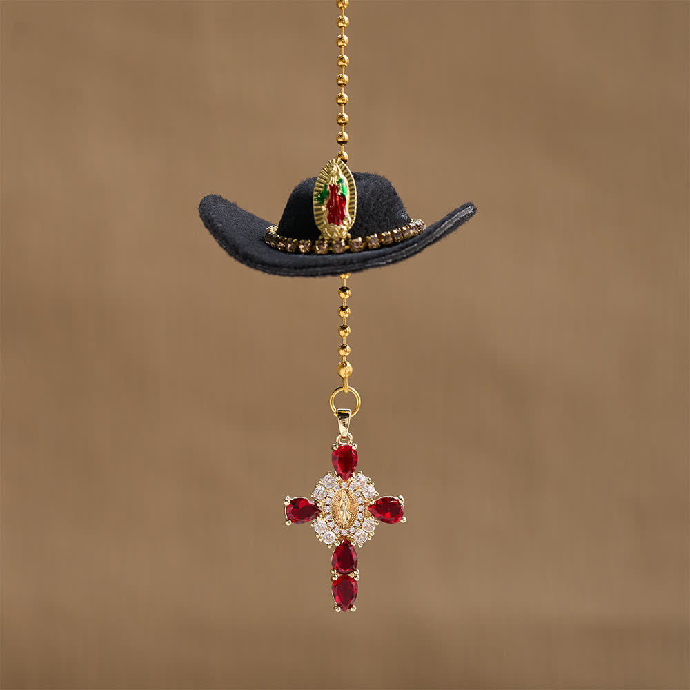 Mini cappello da cowboy Christianartworkshop , croce di cristallo della Madonna, ornamento per auto: un promemoria della misericordiosa protezione divina in ogni viaggio - Nero - image 12