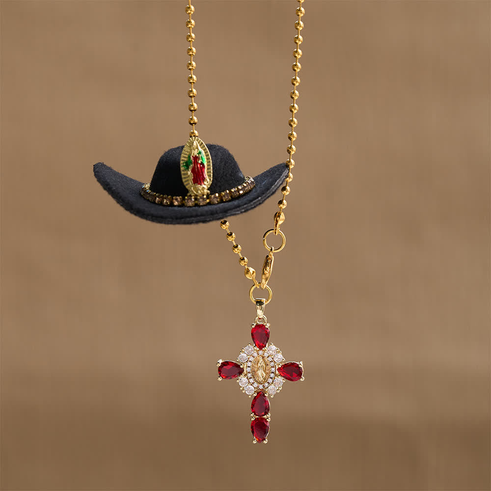 Mini cappello da cowboy Christianartworkshop , croce di cristallo della Madonna, ornamento per auto: un promemoria della misericordiosa protezione divina in ogni viaggio - image 18