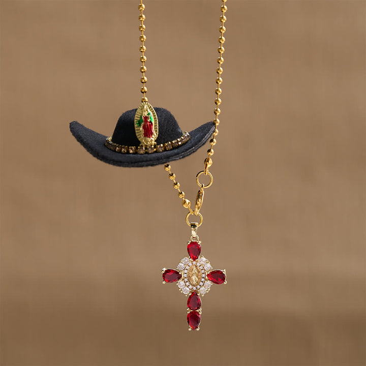 Mini cappello da cowboy Christianartworkshop , croce di cristallo della Madonna, ornamento per auto: un promemoria della misericordiosa protezione divina in ogni viaggio - image 18