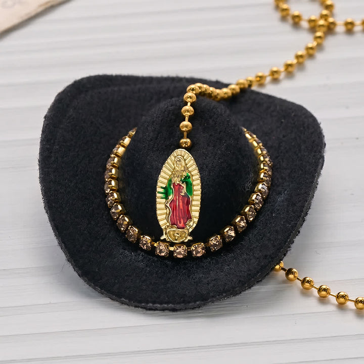 Mini cappello da cowboy Christianartworkshop , croce di cristallo della Madonna, ornamento per auto: un promemoria della misericordiosa protezione divina in ogni viaggio - image 16