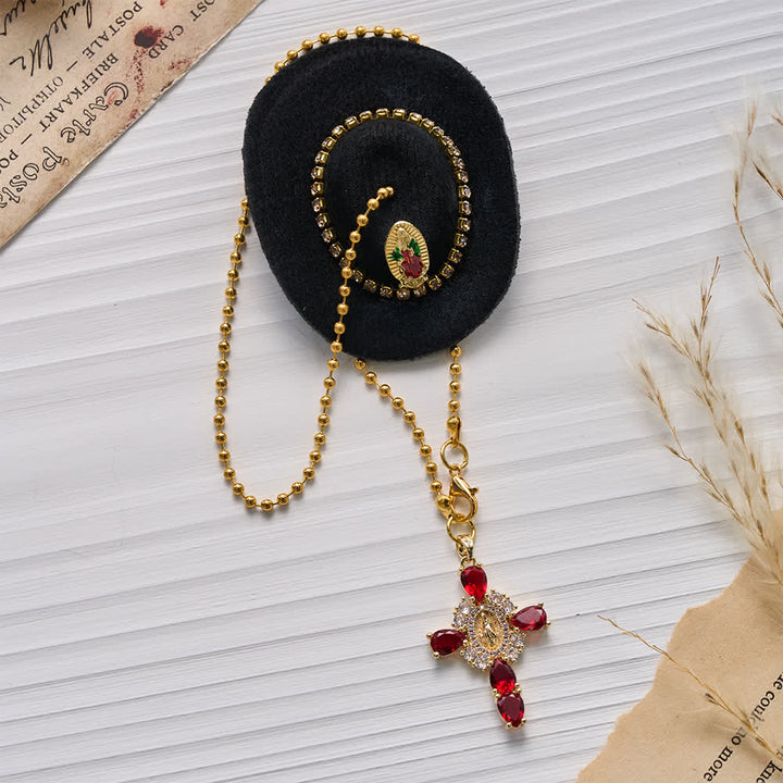 Mini cappello da cowboy Christianartworkshop , croce di cristallo della Madonna, ornamento per auto: un promemoria della misericordiosa protezione divina in ogni viaggio - image 15