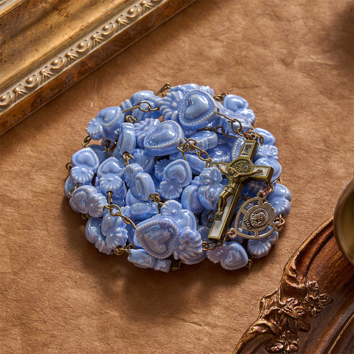 Rosario in ceramica con Sacro Cuore, smalto lucido, con medaglione raffigurante il Sacro Cuore, Christianartworkshop. - image 3