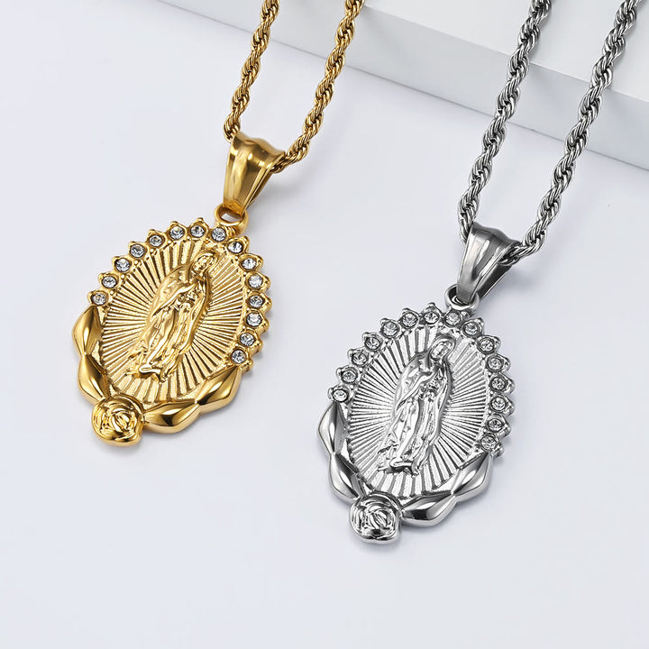 Christianartworkshop Collana con rosa della Madonna e zirconi luminosi: simbolo di benevolenza celeste. - image 0