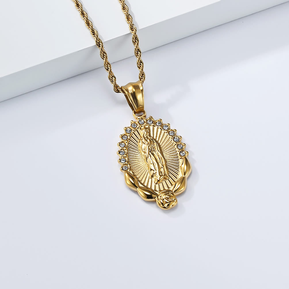 Christianartworkshop Collana con rosa della Madonna e zirconi luminosi: simbolo di benevolenza celeste. - image 3